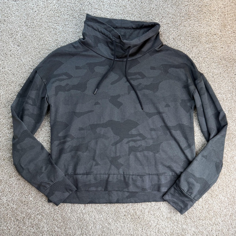 Mondetta Sweatshirt Womens Medium Gray Fleece Camo Cowl Neck Pullover Activewear